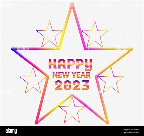 An abstract colorful happy new year 2023 text in star shape isolated on ...