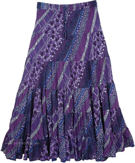 Honey Flower Deep Purple Sequin Skirt Sequin Skirts Purple Printed Indian