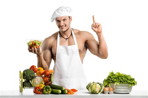 Bodybuilder Chef With Apron On Naked Muscular Body Stock Photo Image Of Cook Male