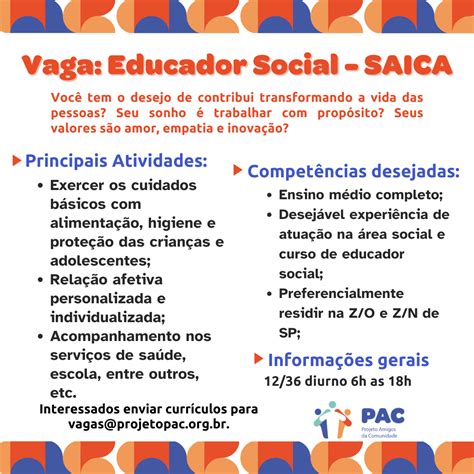 Vagas Para Educador Social - Grupo de Vagas: Educador Social - Zona Oeste e Zona Norte de São Paulo