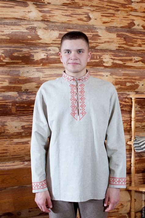 Рубашка льняная мужская с ручной вышивкой – заказать на Ярмарке ...