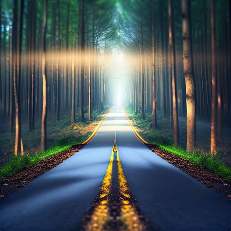 Premium Ai Image Long Light View Country Road With White Lines