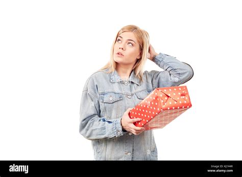 Blonde With Gift Stock Photo Alamy