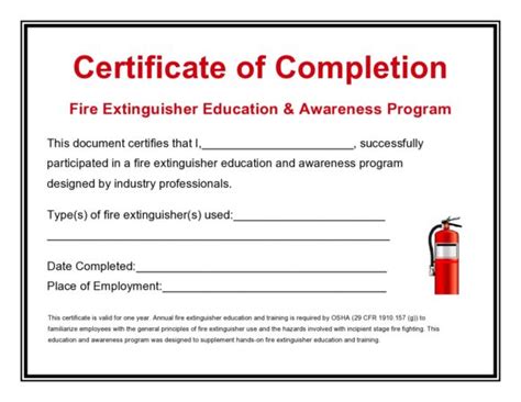 fire extinguisher certificate template
