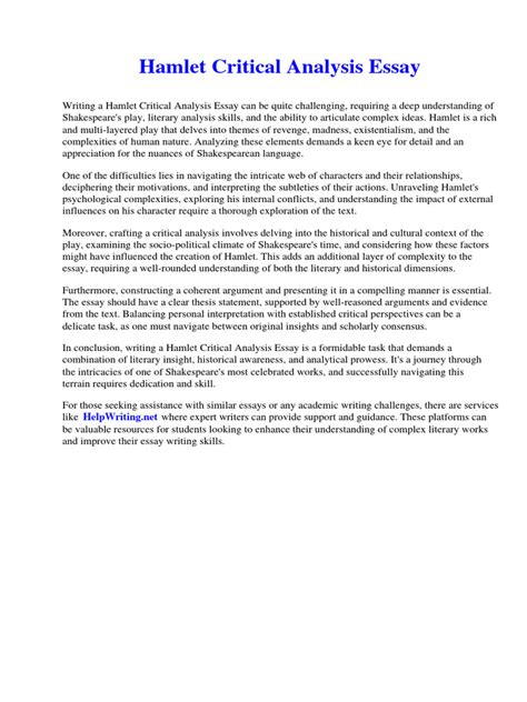 Hamlet Critical Analysis Essay | PDF | Wine | Essays
