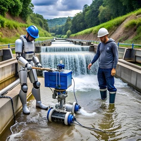 Two Technicians Operate A Robotic Water Quality Sampler In A River