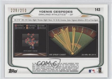 2014 Bowman Chrome Blue Refractor 143 Yoenis Cespedes 250 For Sale