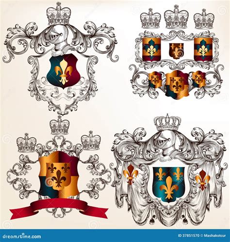 Set Of Vector Heraldic Design Elements With Coat Of Arms In Vin Stock