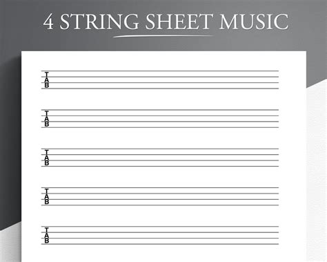 4 String Sheet Music Printable Bass Guitar And Ukulele Tab Paper For Us Lettera4 Blank Bass