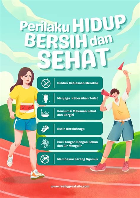 poster perilaku hidup bersih  sehat ilustratif template canva
