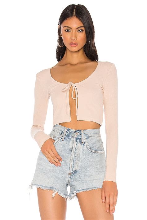 Superdown Elani Tie Front Crop Top In Nude Revolve