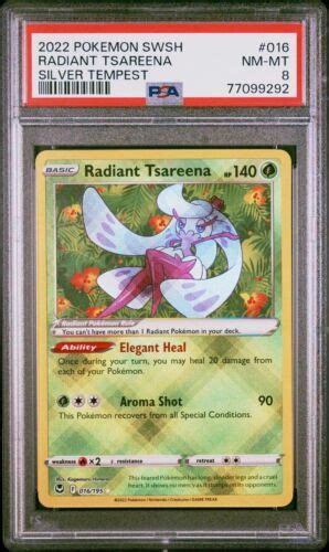 PSA 8 NM MT Radiant Tsareena 016 195 SWSH Silver Tempest Shiny Holo