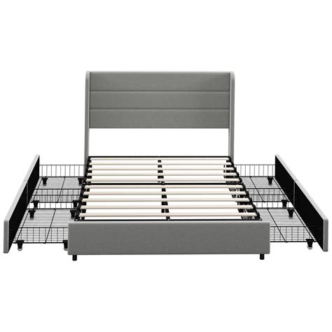 homcom full size bed frame  headboard upholstered platform bed