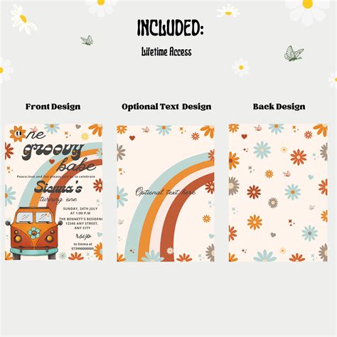 Editable One Groovy Babe 1st Birthday Party Invitation Girl Etsy