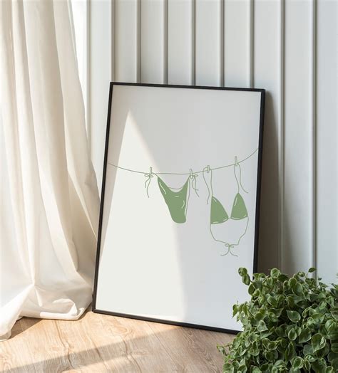 Sage Green Bikini Print Coastal Cowgirl Decor Digital Swimsuit Poster Beach Wall Art Ocean