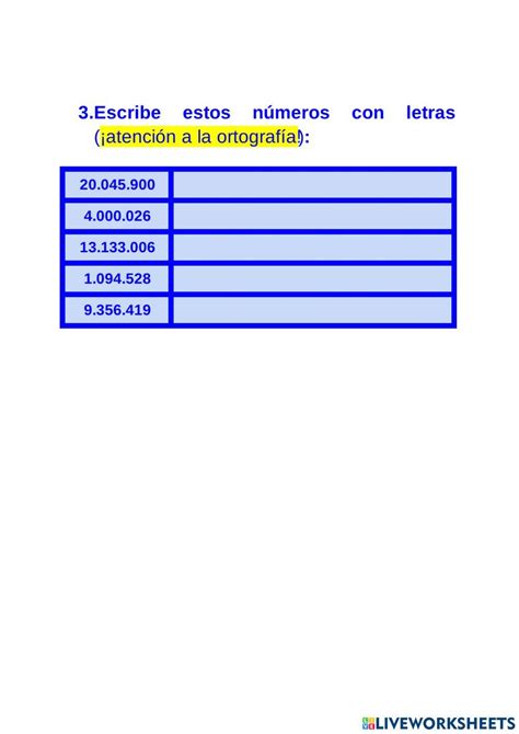 Lectura Y Escritura De NÚmeros Online Exercise For Quinto De Primaria Live Worksheets