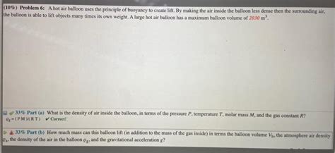 Solved Problem A Hot Air Balloon Uses The Chegg
