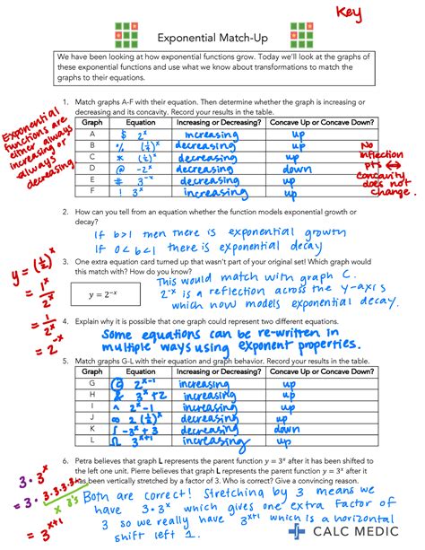 Lesson Answer Key Ap Precalculus Calc Medic Exponential Match