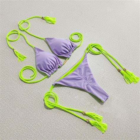 Generic Swimsuit Women S Hot Girl Bikini Split Sexy Triangle Double Sided Contrast Color Beach
