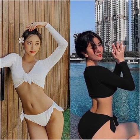 BIKINI 2022 Bikini Đồ tắm đi biển 2 mảnh màu trắng áo tay dài cột nơ