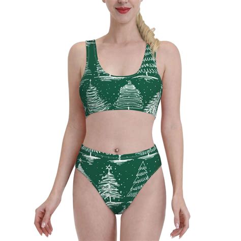 Haiem Christmas Trees Women S High Waisted Bikini Set Two Piece Bathing Suits High Cut Bikini