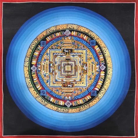 Buddhist Tibetan Thangka Of Kalachakra Mandala Hand Painted With