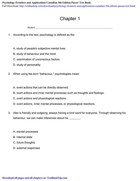 Psychology Frontiers And Applications Canadian Th Edition Passer Test