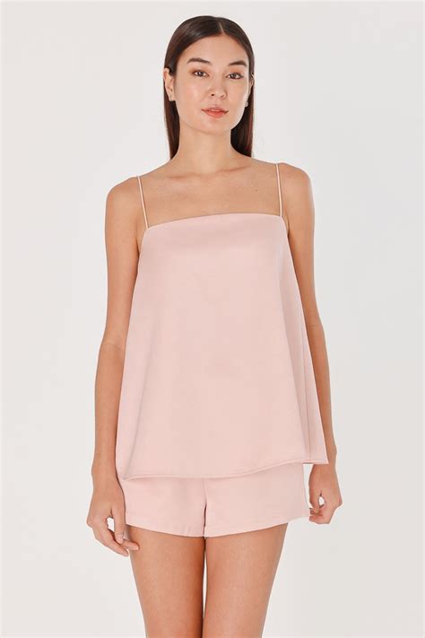 Lorraine Satin Longline Cami Top Nude Pink Lovet