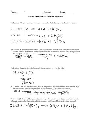 Experiment Pre Laboratory Assignment Name Section Date Pre Lab