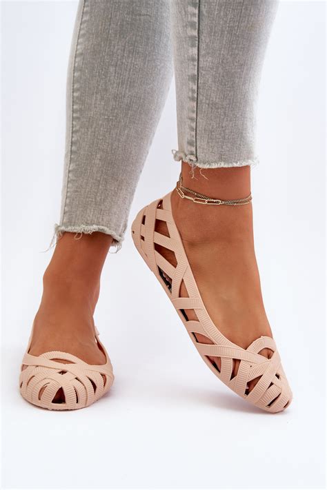 Damskie Gumowe Baleriny Nude Salam