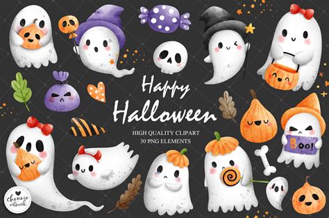 Cute Ghost Clipart Photoshop Graphics Creative Market