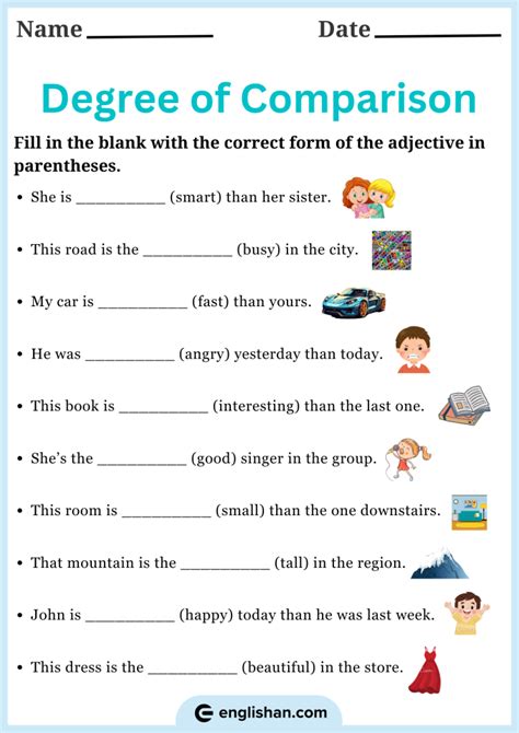 Degree Of Comparison Worksheet With Answers