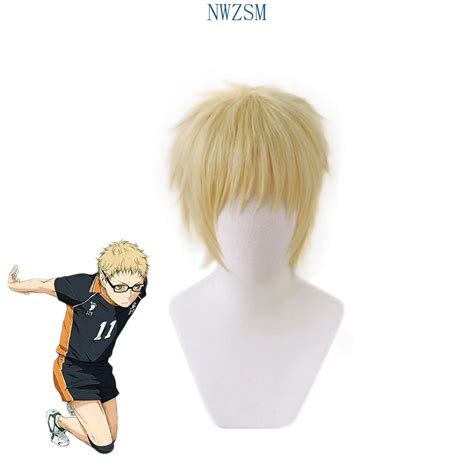 Anime Haikyuu Kei Tsukishima Short Light Blonde Heat Resistant Fiber