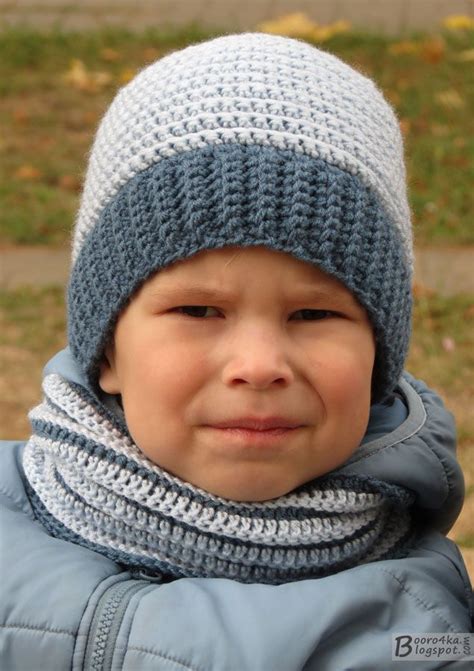шапка и шарф-снуд для мальчика, шапка в полоску, шапка спицами, шарф ...