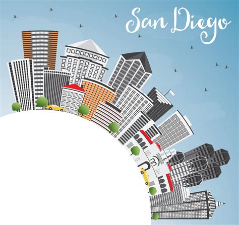 San Diego Skyline with Gray Buildings, Blue Sky and Copy Space ...