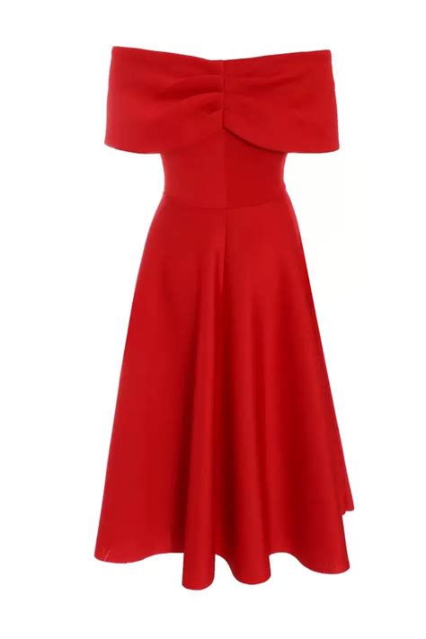 Red Bardot Skater Midi Dress Quiz Clothing