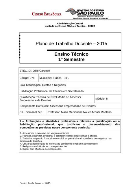 PDF Plano De Trabalho Docente 2015 Escola