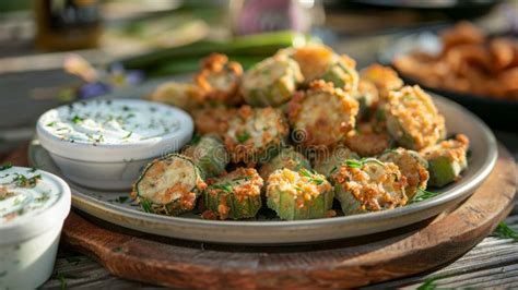 Crispy Fried Okra with Dipping Sauce for Juneteenth Picnic Stock Image ...