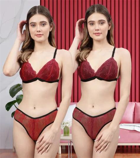 Buy In Curve Women S Red Maroon Net Bra Panty Set For Lingerie Set Undergarments Nightwear Hot