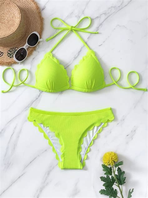 Shein Swim Vcay Set Bikini A Smerlo Reggiseno Push Up Bottom Bikini Costume Da Bagno In