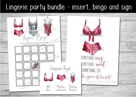 Lingerie Shower Bundle Lingerie Party Bundle Red Lingerie Size Insert Lingerie Bingo Game
