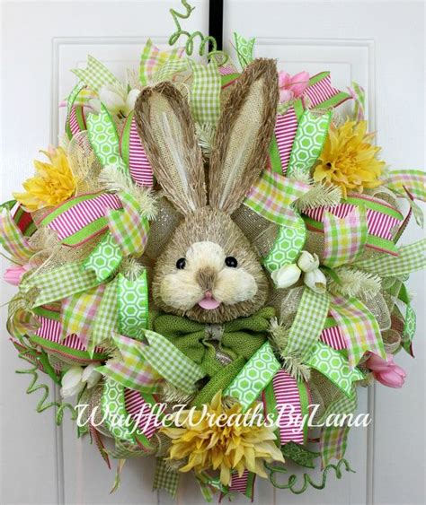 Spring Bunny Wreath Easter Deco Mesh For Front Door