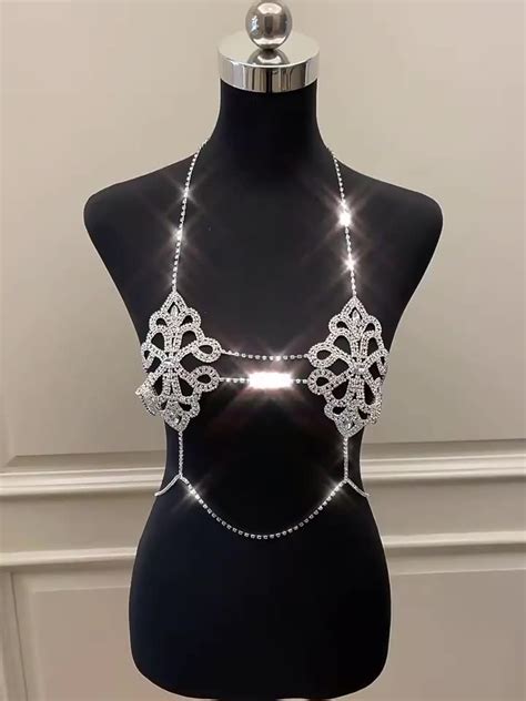 Rhinestone Body Chain Rave Bra Bikini Crystal Sexy Body Chain Nightclub Jewelry Rhinestone Chest