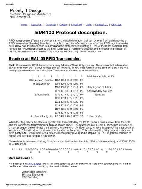 EM4100 Protocol Description | Radio Frequency Identification ...