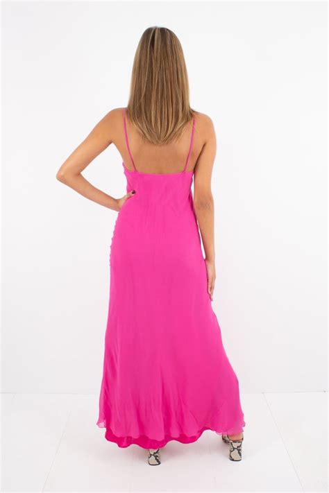 Barbie Hot Pink Silk Maxi Dress Pure Silk Dress S Gem