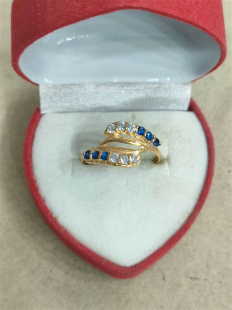 Cincin Silang Daun Mata Putih Biru Gram Emas Muda Lazada Indonesia