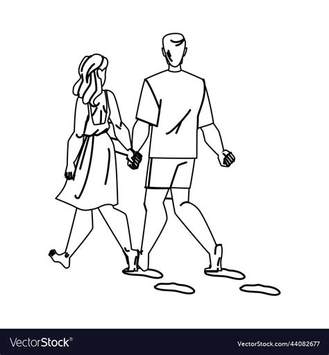 Couple Walking On Beach Royalty Free Vector Image