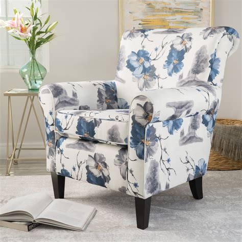 Blue And White Floral Print Fabric Club Chair Nh734003