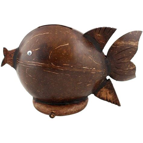 Handmade Coconut Shell Cute Fish Coin Piggy Bank Wooden Etsy