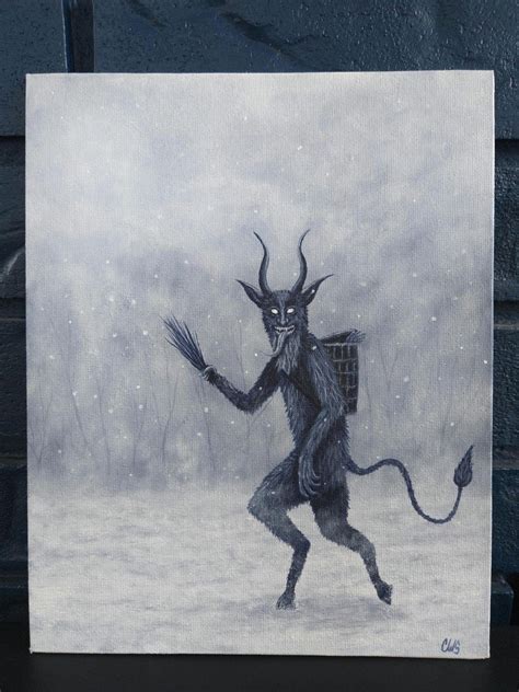 8x10 Krampus Original Acrylic Painting On Canvas Board The Reckoner